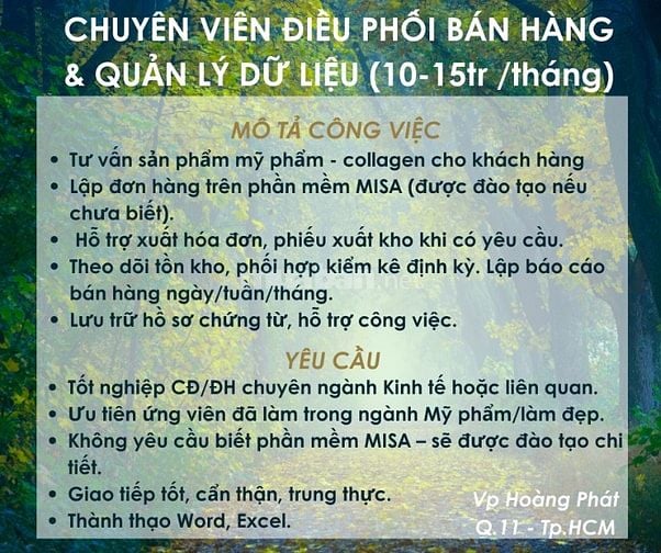 TUYỂN DỤNG NHÂN SỰ GẤP ( 8-12 TRIỆU/ THÁNG + THƯỞNG ) - NHẬN VIỆC NGAY