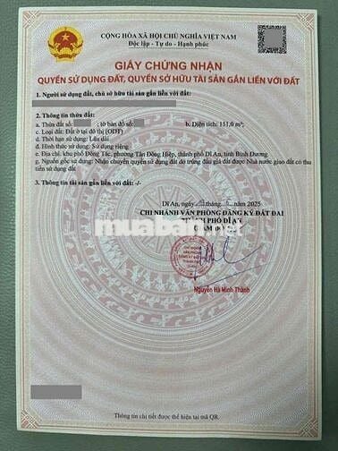 Đất gần ngã Tư Bình Thung, P Tân Đông Hiệp, Tp Dĩ An.