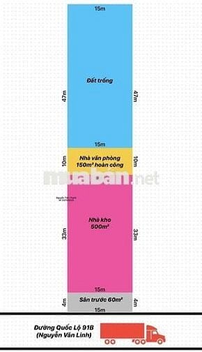 Bán 1.500m² kho xưởng có nhà văn phòng hoàn công, đường Quốc Lộ 91B