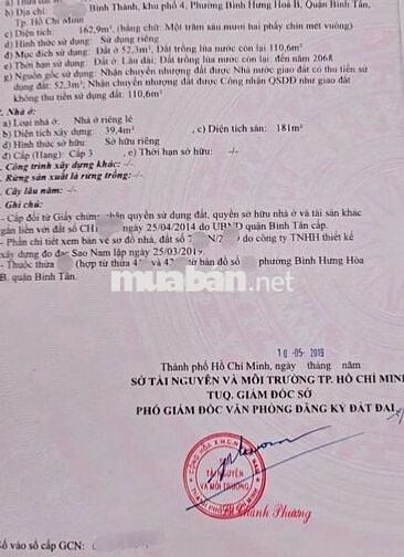 DTSD 163M2, ngang 5M dài 33M, đang cho thuê dòng tiền 20tr/ th