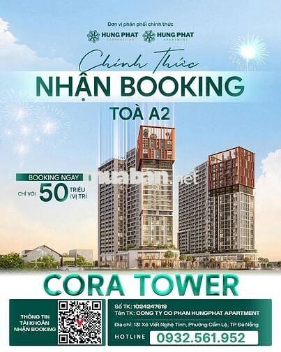 BOOKING TÒA  A2 DỰ ÁN CORA TOWER NHẬN NGAY 1 CHỈ VÀNG