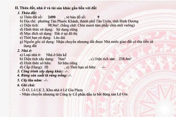 🏡 Bán nhà phố liền kề cao cấp – Dự án Lê Gia Plaza, Tân Uyên, Bình Dư