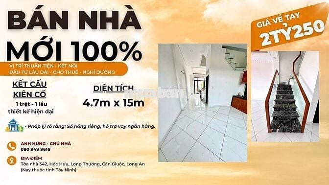 NHÀ PHỐ MỚI 100% - 70M2 LONG AN CHỈ 2 TỶ 250