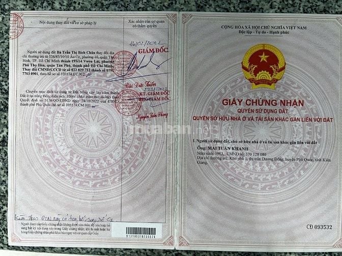 Cần bán lô Đất thổ cư Mặt tiền 12m Bến Tràm, Phú Quốc, Kiêng Giang
