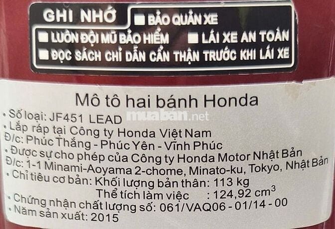 Xe máy Honda Lead 125cc 2015 bs 68x1-20896
