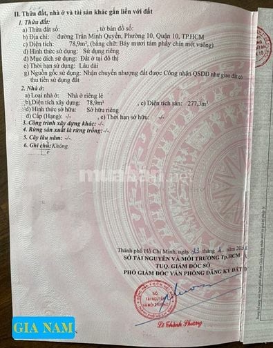 BÁN NHÀ MẶT TIỀN : 3 TRẦN MINH QUYỀN - P. 10 - Q. 10 - TPHCM