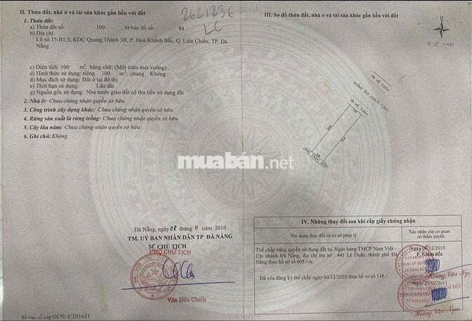 Đất Mặt tiền Bàu Vàng 5 đường 7,5m diện tích 100m