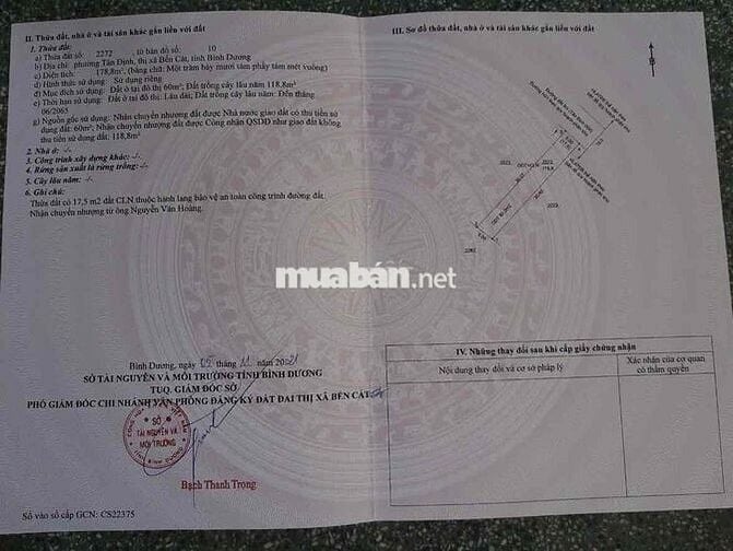 Chính chủ cần bán gấp đất  Tân Định , Bến Cát – giá chỉ 1 tỷ4xx