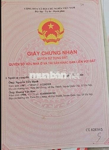 Đất sổ đỏ chính chủ, 82,6 Đại Thành, Quốc Oai, HN