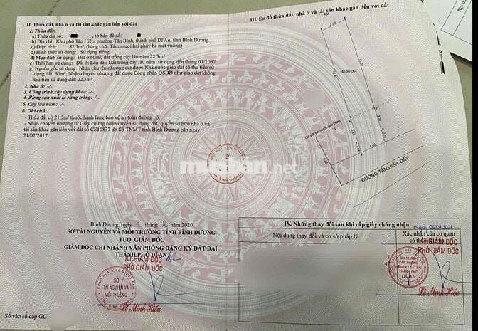 Đất 82m2 mặt tiền Tân Hiệp chợ Phú An, Tân Bình Dĩ An