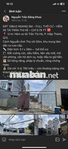 BÁN ĐẤT HIỆP THÀNH, Q12-93M2 – QUY HOẠCH ĐƯỜNG 16M THÔNG
