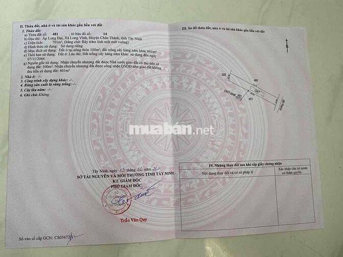 BÁN ĐẤT THỔ CƯ CHÍNH CHỦ,XÃ LONG VĨNH,GIÁP TP TÂY NINH