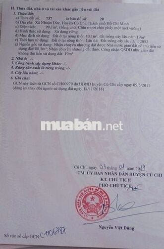 Anh trai bán lô đất 99m2 giá 890tr đường Bà Thiên xã Nhuận Đức Củ Chi