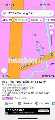 Mặt tiền Đoàn Trung Còn, ngay sát Tỉnh lộ 52
DT 654M2 -12.5m x 52,8m