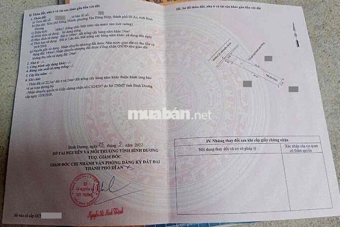 Đất mặt tiền gần ngã Tư Chiêu liêu, P Tân Đông Hiệp, Tp Dĩ An.