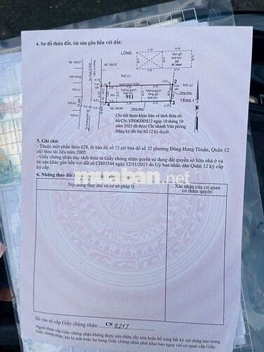 Cần bán gấp lô đất 1 xẹt .P ĐHT .Q12  gần chợ cây sộp.DT 4,6x20 thổ cư