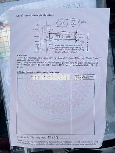 Cần bán gấp lô đất 1 xẹt .P ĐHT .Q12  gần chợ cây sộp.DT 4,6x20 thổ cư
