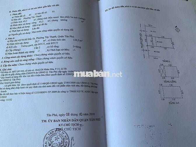 CHÍNH CHỦ CẦN BÁN NHÀ PHỐ HỒ ĐẮC DI - TÂN PHÚ