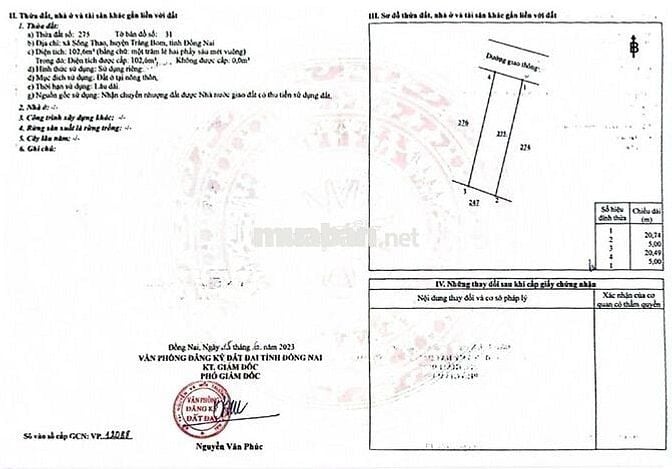 Bán đất 103m2 mặt tiền nhựa 6m, gần chợ Sông Thao, chỉ 680 triệu