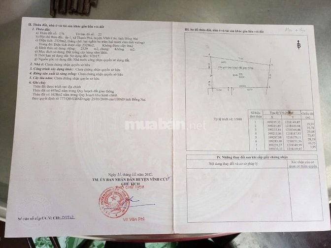 Bán đất gia đình ở huyện Vĩnh Cửu