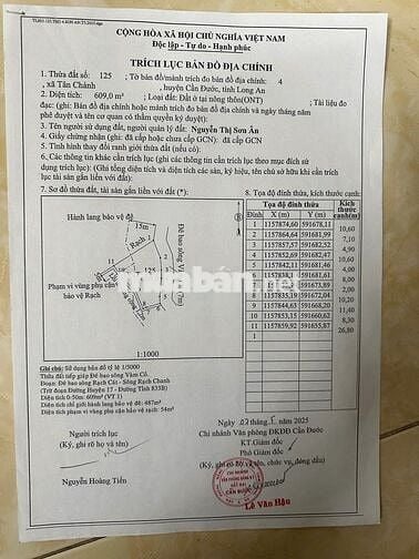 CHÍNH CHỦ BÁN 609M2 ĐẤT THỔ CƯ SẴN SỔ GIÁ *** CẦN ĐƯỚC