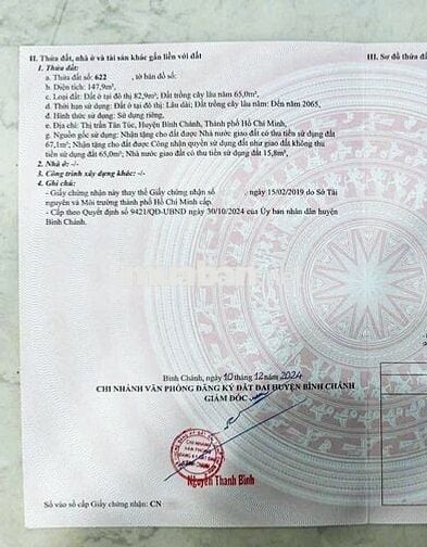 GIA ĐÌNH CÔ NĂM CẦN BÁN LÔ ĐẤT RỘNG 147M2 NGAY TRƯỜNG THPT TÂN TÚC