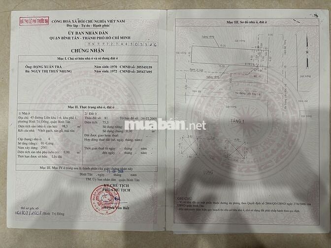 Bán nhà chính chủ đường Liên Khu 1-6, quận Bình Tân