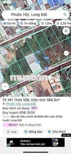 Bán đất cách biển 1km Lộc An xã Phước Hải -TP HCM.
Dt: 194m2 full thổ