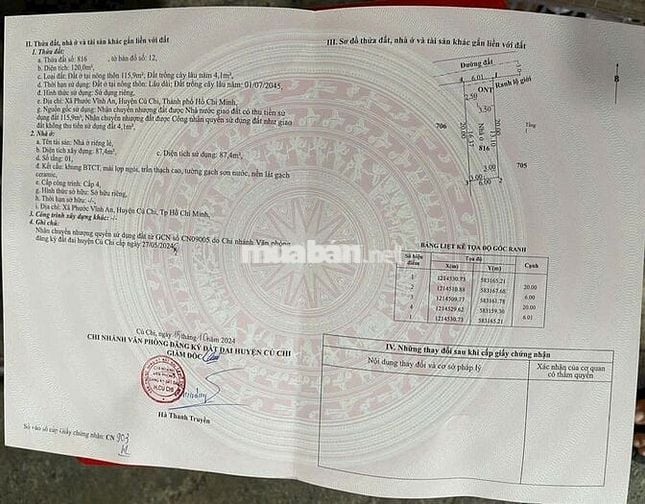 Nhà cấp 4 hoàn công : 6x20 - Phước Vĩnh An - Củ Chi . Giá 2 tỷ 100