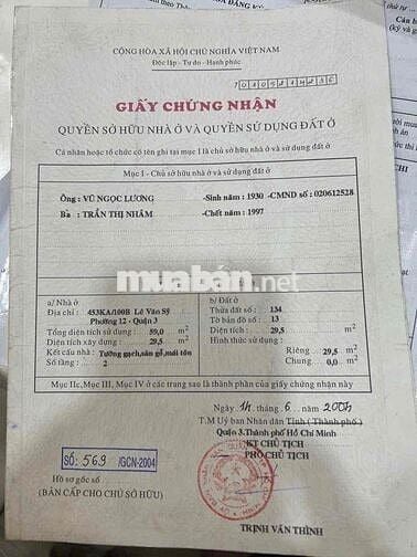 Chính chủ bán nhà lê văn sỹ quận 3