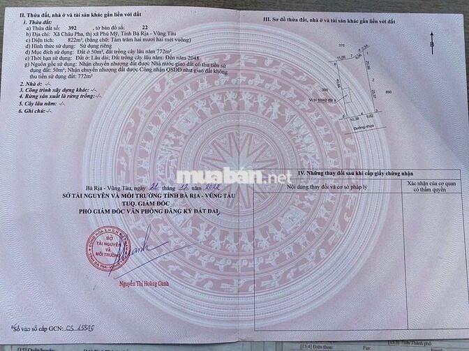 BÁN ĐẤT THỔ CƯ tại xã Châu Pha, thị xã Phú Mỹ, tỉnh Bà Rịa - Vũng Tàu