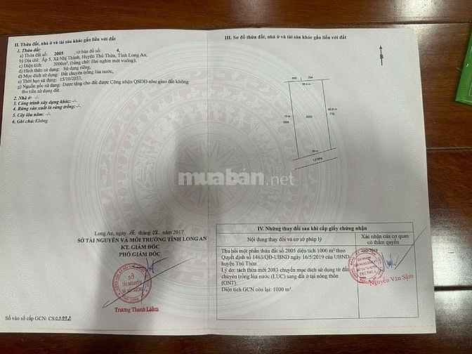 Chính chủ cần bán đất Ấp 5, xã Nhị Thành, Thủ Thừa, Long An, sổ hồng