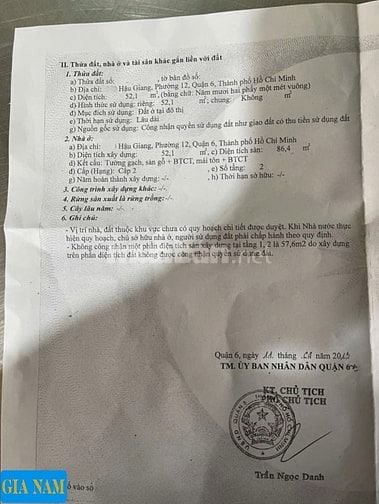 BÁN NHÀ MẶT TIỀN : 940 HẬU GIANG - P. 12 - Q. 6 - TPHCM.