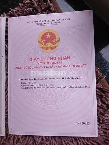 Bán 2 lô đất gần mặt tiền Phú Vân, Bình Định, 12x60m, sổ hồng 