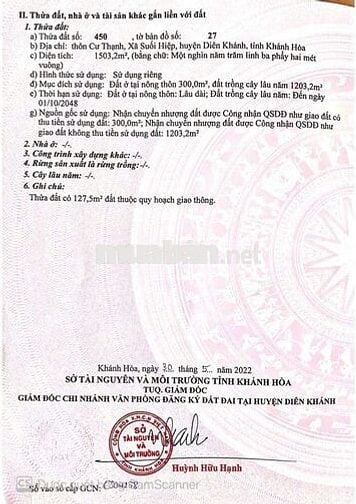 CẦN BÁN LÔ ĐẤT TẠI Đường 1, Xã Suối Hiệp, Diên Khánh, Khánh Hòa