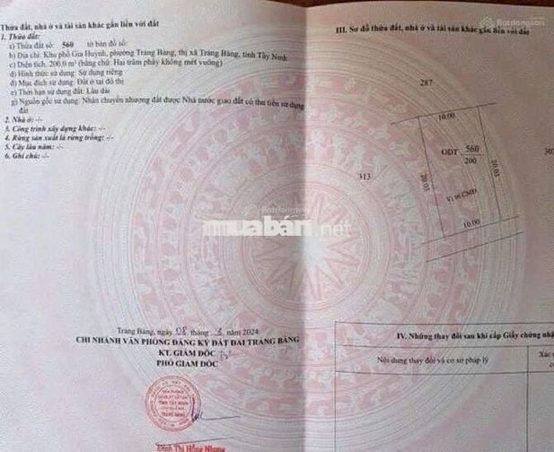 Bán đất sẵn 6 phòng trọ DT 200m2 giá 900tr Đ.Gia Huỳnh, Trảng Bàng SHR