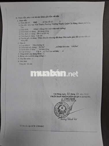 Nhà ở giá tốt, diện tích lớn nở hậu Cách chợ cái răng 1km. Đường ô tô