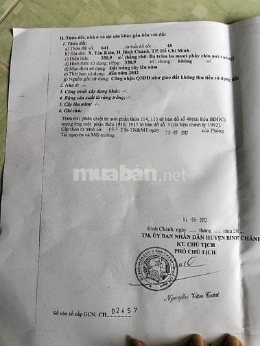 Bán đất nền thổ cư .... tổng diện tích 330,9 mét vuông 