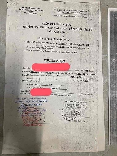 2 Sạp Tân Sơn Nhất liền kề thông nhau mặt trước và sau. Tổng 4m2