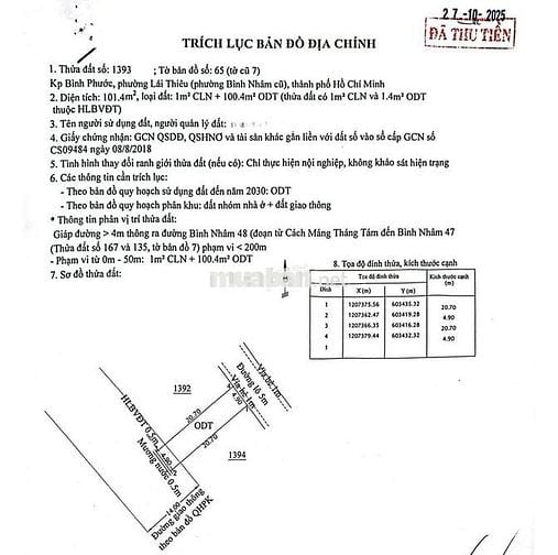 CẦN BÁN ĐẤT TRUNG TÂM LÁI THIÊU CÁCH CHỢ 300M KDC BÀN CỜ