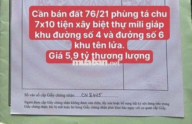 Bán đất 7 x 10, Phùng Tá Chu, Khu Tên Lửa giá hấp dẫn