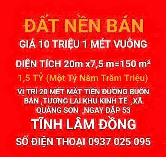 ĐẤT NỀN BÁN :GÍA 1,5TỶ (Một Tỷ Năm Trăm Triệu)