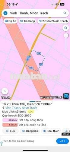 đất đồng sở hữu 100met đến 121 met Vĩnh thanh Nhơn Trạch