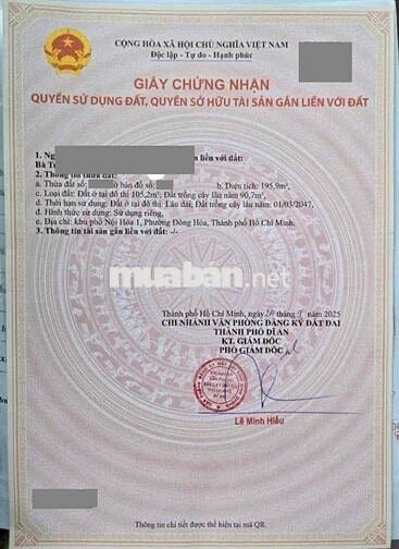 Đất 195,5m2 gần Làng Đại Học Quốc Gia ,Bình An,TP Dĩ An