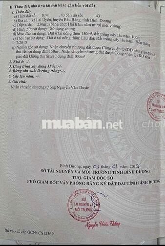 Bán Đất TT Lai Uyên, Bàu Bàng 250m2 TC 150m2