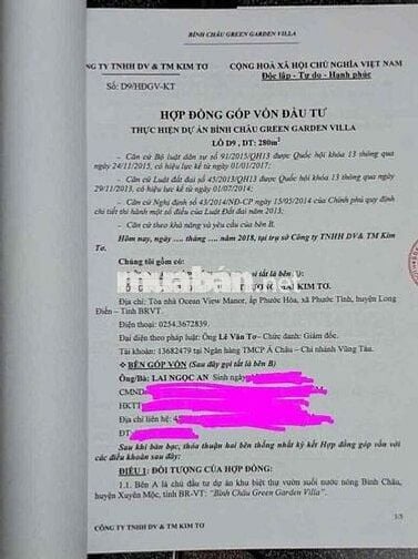 - Đất nền biệt thự liền kề 280m2 + Garden Villa Bình Châu