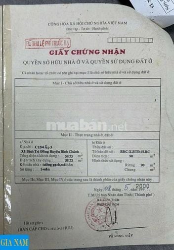 BÁN NHÀ MẶT TIỀN : 626 TỈNH LỘ 10 - P. BÌNH TRỊ ĐÔNG - Q. BÌNH TÂN