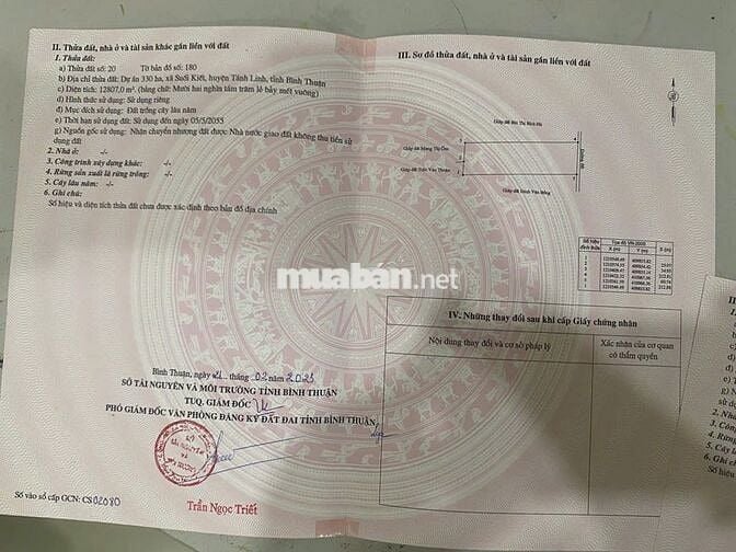 CHÍNH CHỦ CẦN BÁN LÔ ĐẤT TẠI Xã Suối Kiết, Huyện Tánh Linh, Bình Thuận