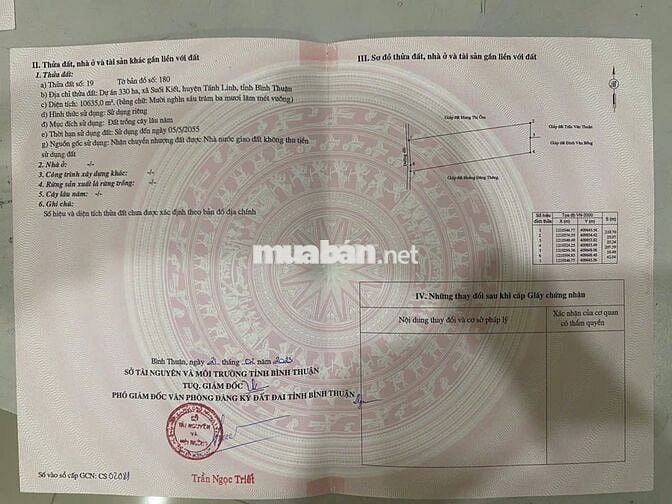 CHÍNH CHỦ CẦN BÁN LÔ ĐẤT TẠI Xã Suối Kiết, Huyện Tánh Linh, Bình Thuận