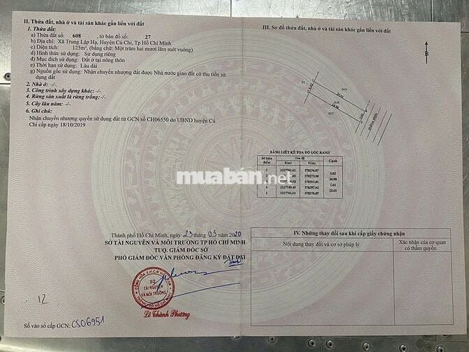 Bán gấp lô đất 125m2 đường Hương Lộ 2 - Củ Chi . Giá 600 triệu , SHR